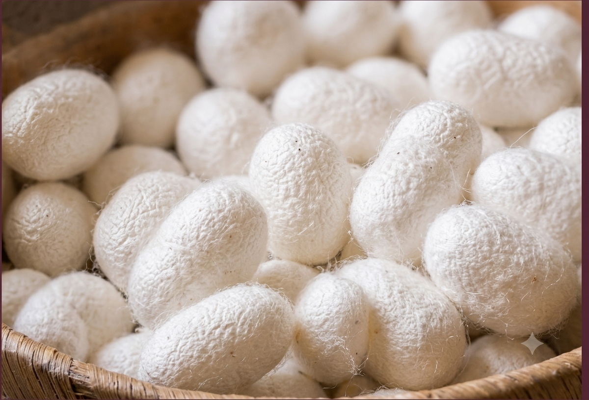 Premium mulberry silk cocoons used to create luxury silk products