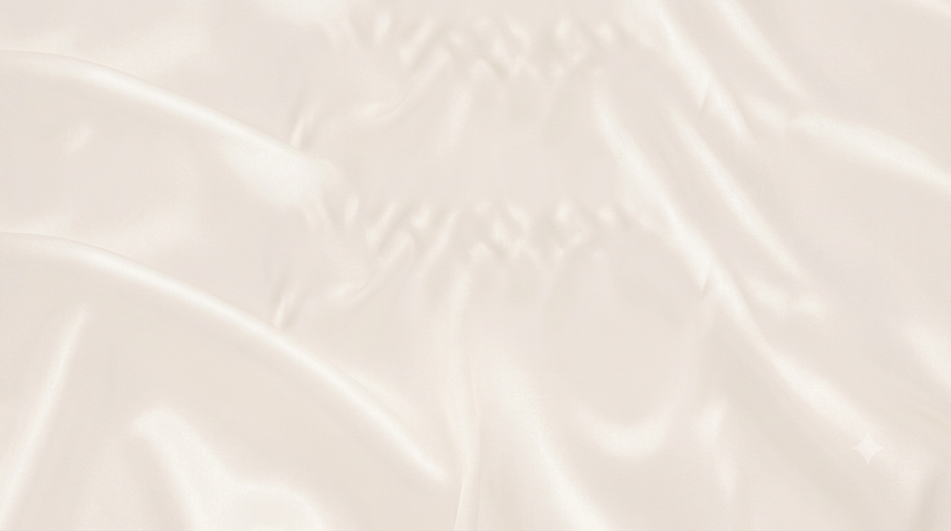 A off-white satin fabric with soft folds and a subtle sheen.