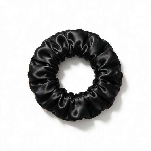 Soft black satin hair scrunchie