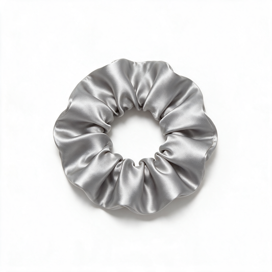 Soft gray satin hair scrunchie