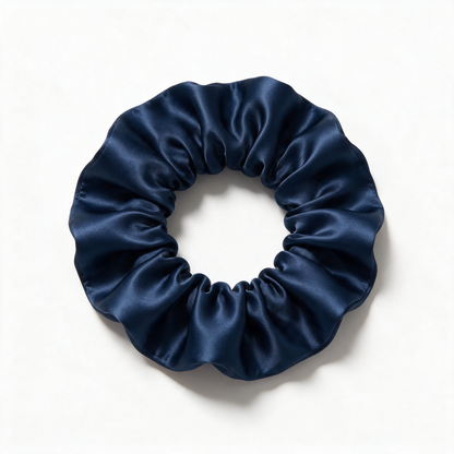 Soft blue satin hair scrunchie