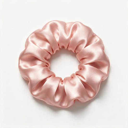 Soft pink satin hair scrunchie