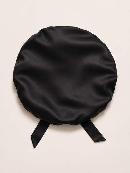 Black silk sleep cap for hair protection