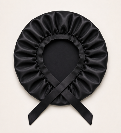 Black silk sleep cap for hair protection