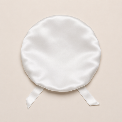 White silk sleep cap for hair protection