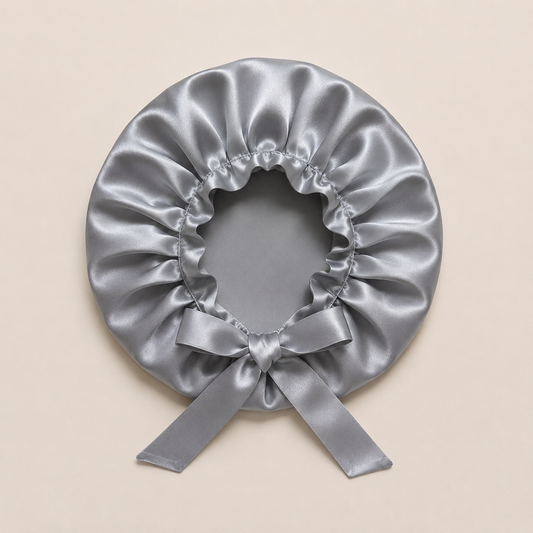 Silver silk sleep cap for hair protection