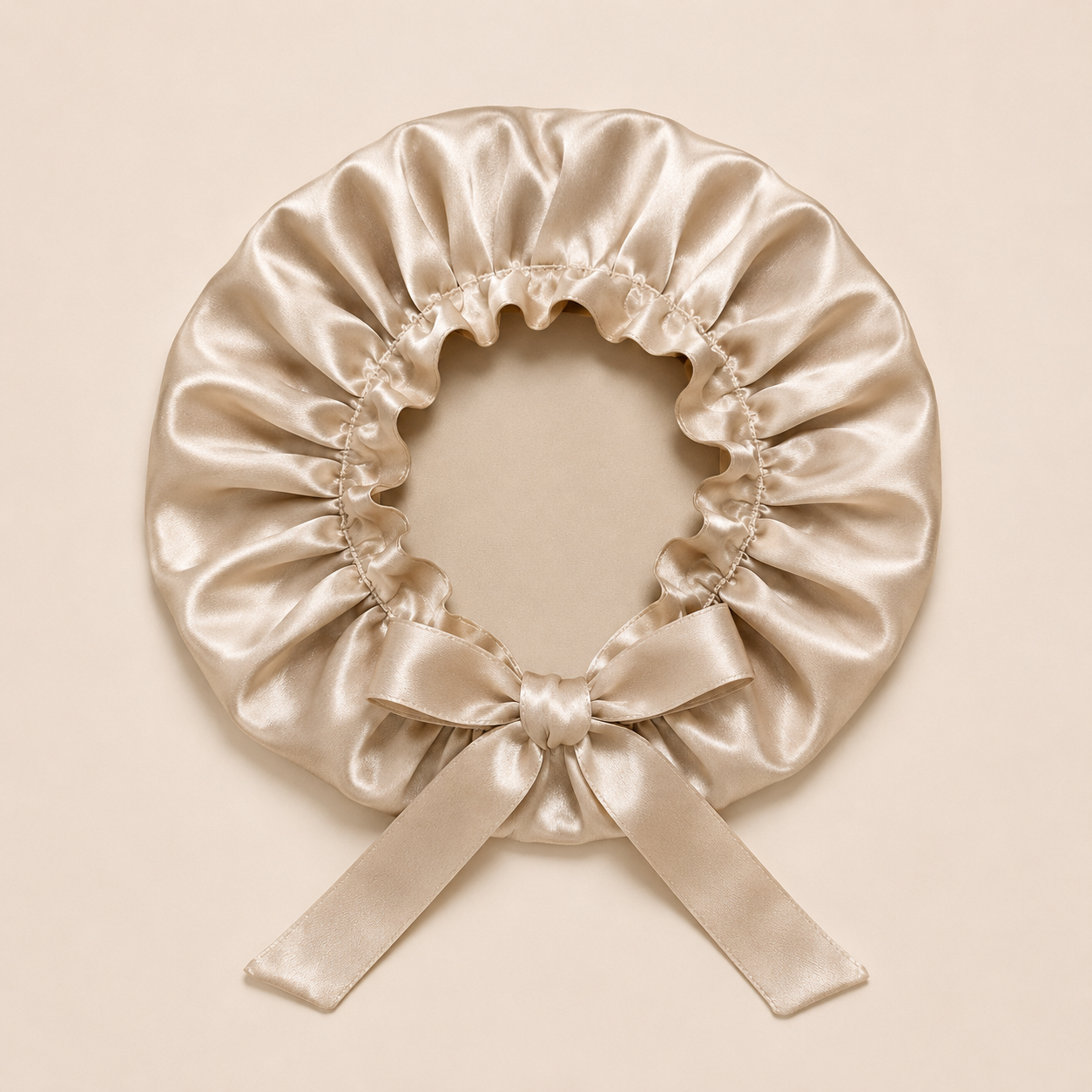 Beige silk sleep cap for hair protection
