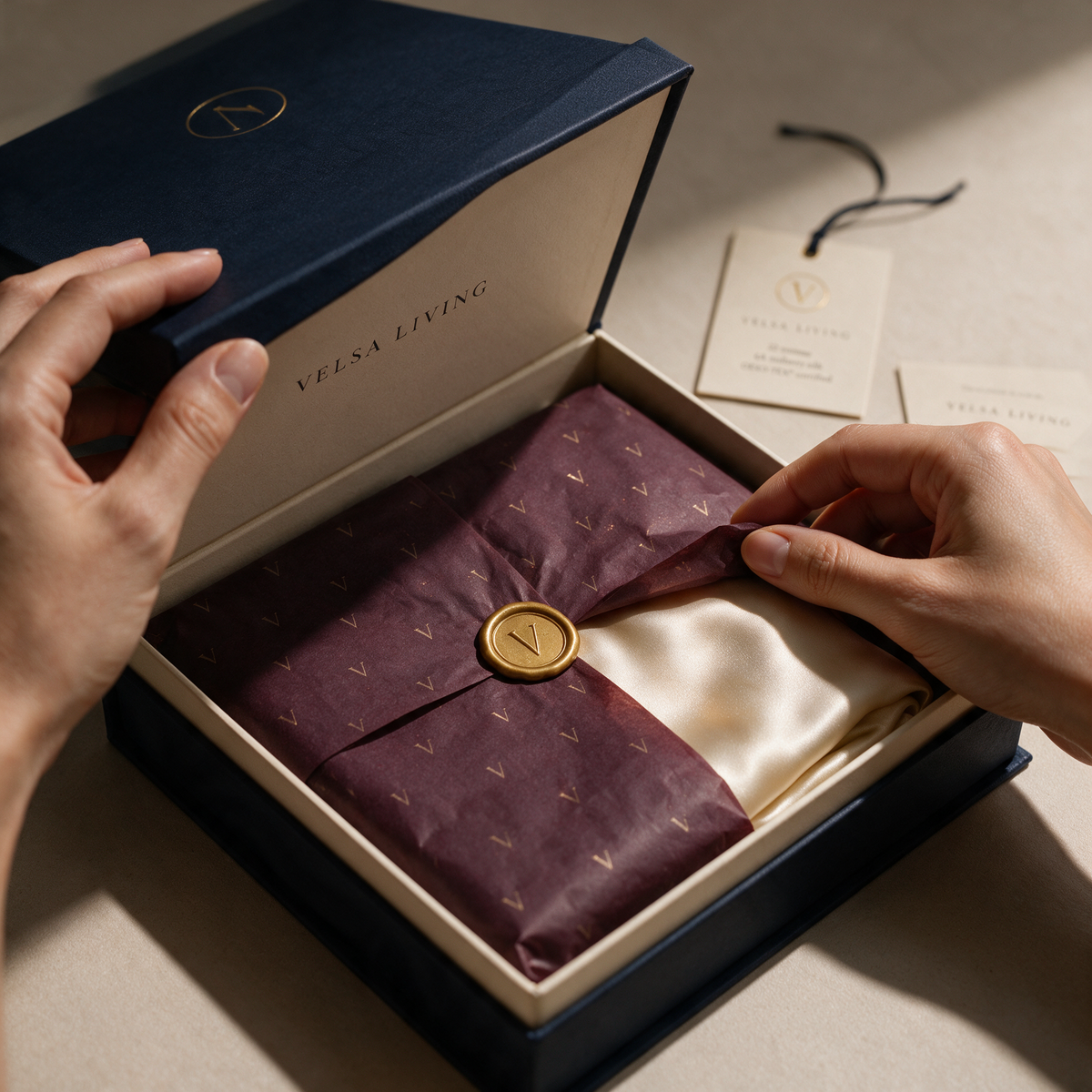 Luxury silk sleep gift set beautifully packaged in an elegant presentation box